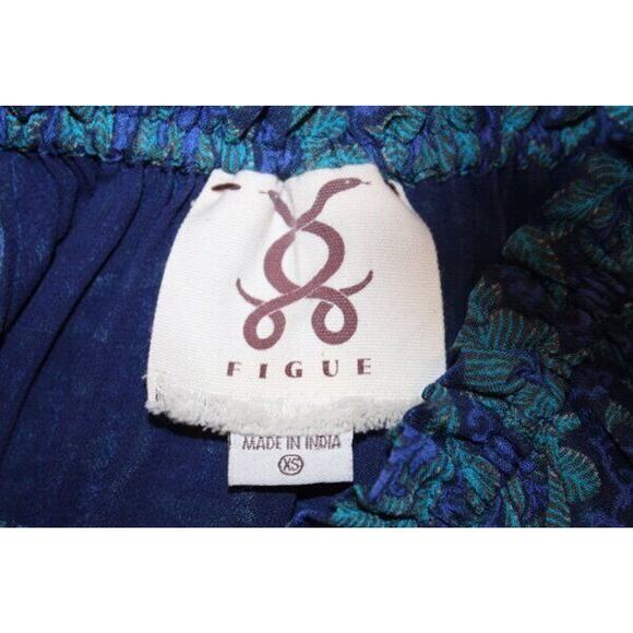 FIGUE Sz XS Blue Green Floral Kaia Smocked Dress Long Sleeve Boho - Picture 2 of 9